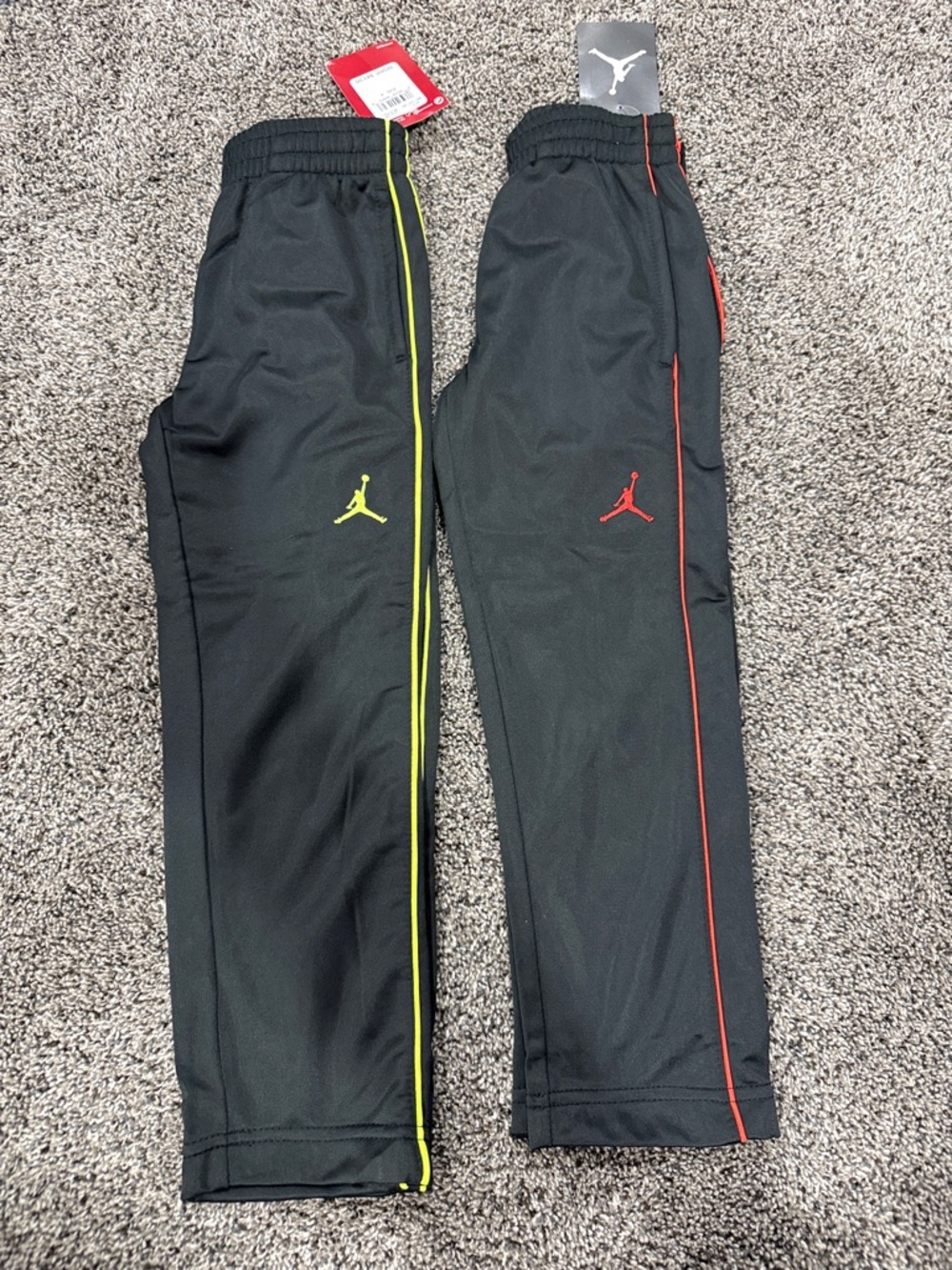 Jordan Kids Black Sweatpants with Neon Yellow and Red Piping